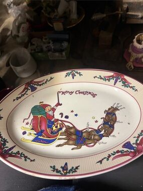 Holiday Santa Sleigh Serving Platter - Merry Christmas Design
